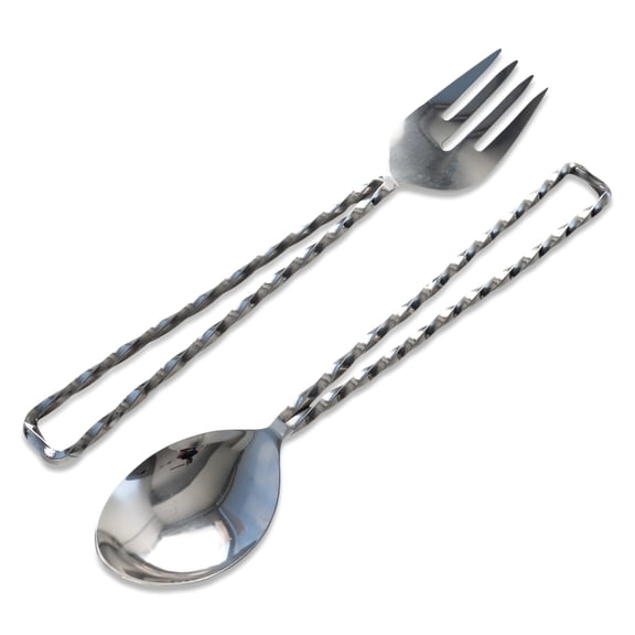 India Handicrafts 20358 Twisted Handle Silver Tone 13 Inch Stainless Steel Flatware Serving Set
