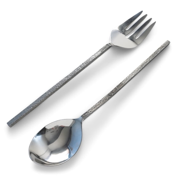 India Handicrafts 20363 Hammered Metal Handle Silver Tone 13 Inch Stainless Steel Flatware Serving Set