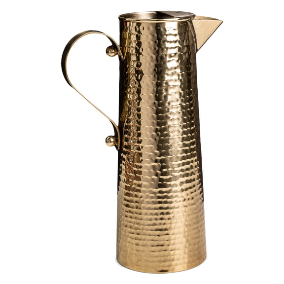 India Handicrafts 70024 Tall Hammered Texture Gold Tone 13 x 5 Inch Stainless Steel Pitcher Jug