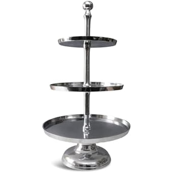 India Handicrafts 71450 3-Tier Round 29 x 17 x 17 Inches Silver Metal Party Tiered Serveware Dessert Cake Stand Display, Home Kitchen Dcor$$Home Decor, Kitchen, & Other
