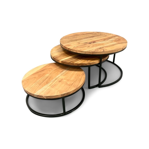 India Handicrafts 71581 Nested Hide Away 16 x 14 x 12 Inches Acacia Wood and Metal Party Tiered Serveware Dessert Cake Stand Display, Home Kitchen Dcor