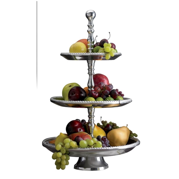 India Handicrafts 13107 Polished Silver Tone Round Beaded Edge 21.5 inch Stainless Steel Dessert Cupcake Tower Holder Display