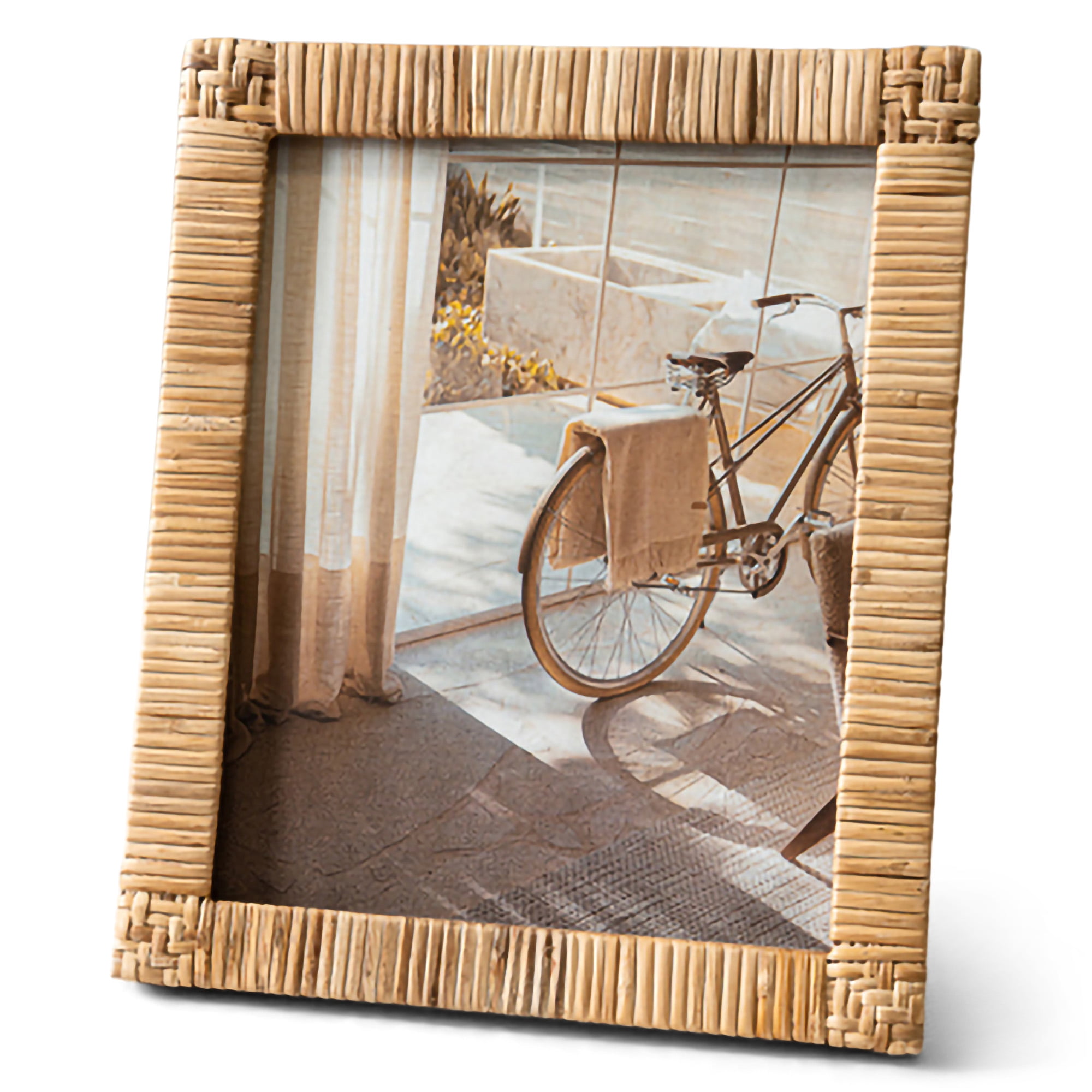 India Handicrafts Decorative Home Décor Holds 8 x 10 Inch Photo Handwoven Tabletop Picture Frame, Natural Brown, Rattan