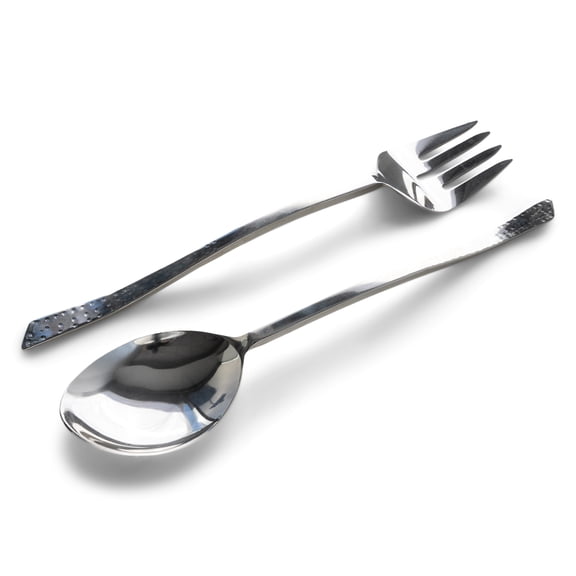 India Handicrafts 12537 Classy Silver Tone Hammered Curved 13 inch Stainless Steel Dining Entertaining Flatware Salad Serving Set