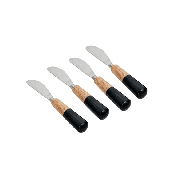 India Handicrafts 20391 Rustic Black Stone and Brown Handle 7 inch Stainless Steel and Wood Kitchen Serving Cheese Spreader Knives Set of 4