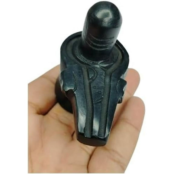 India Heritage Handmade Marble Shivling Idol, Shiva Lingam Statue for Puja (Black)