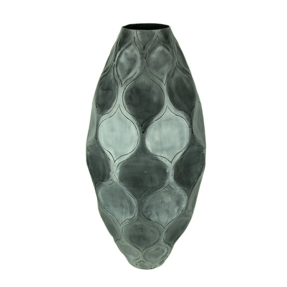 India House Brass Antique Silver Finish Trellis Pattern Oval Aluminum Vase
