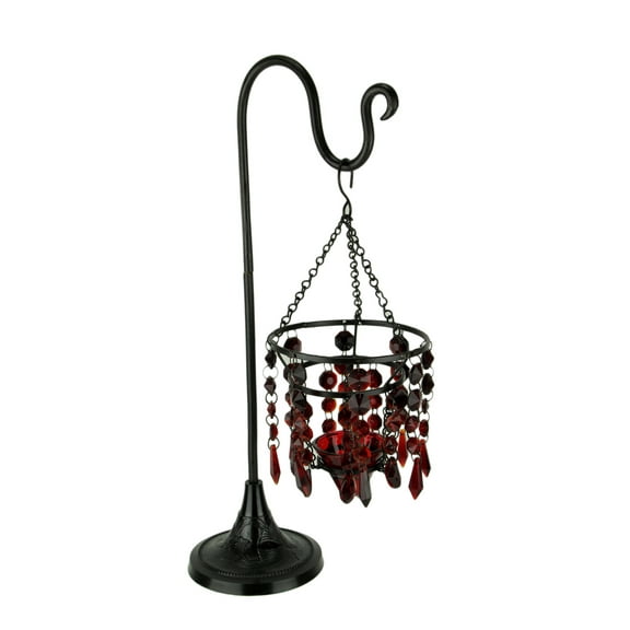 India House Red Glass Beaded Chandelier Votive Candle Holder On Stand