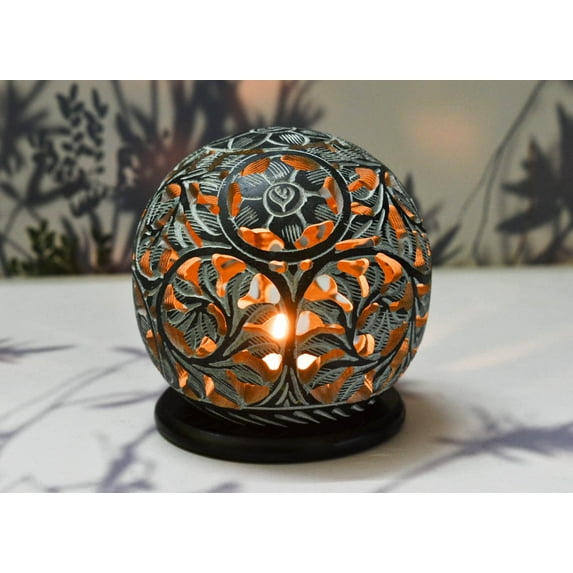 India House-Tealight Stone Carved Candle Holder Soapstone Handicraft/Gift for Loved Ones/Home/Office Decor