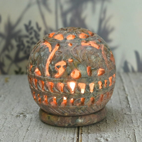 India House-Tealight Stone Carved Candle Holder Soapstone Handicraft/Gift for Loved Ones/Home/Office Decor
