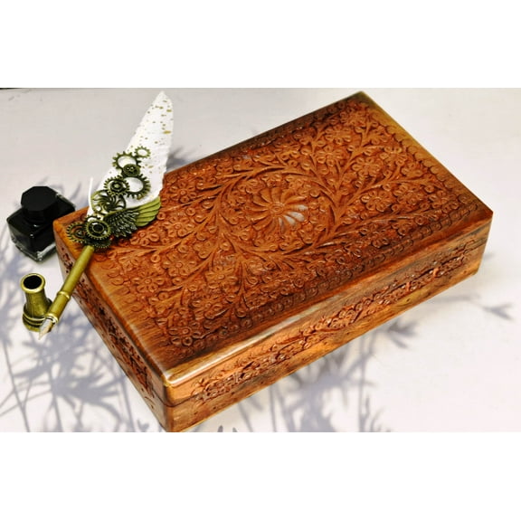 India House Wooden Box Keepsake Storage Multi Utility Hand Carved| Multipurpose Box| Jewelry Box- 10x6 inch