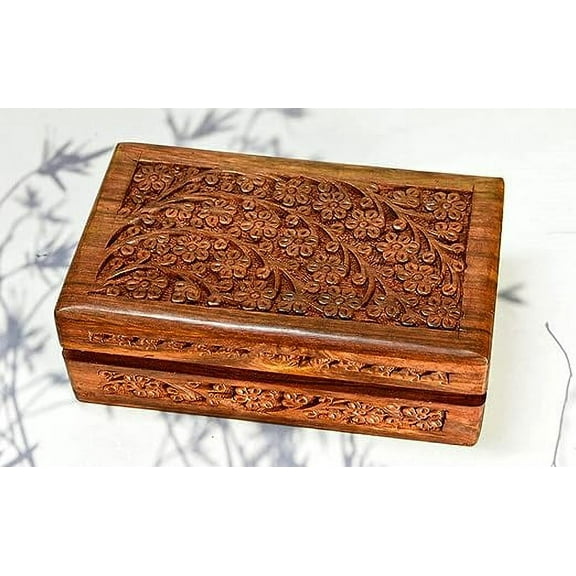 India House Wooden Box Keepsake Storage Multi Utility Hand Carved| Multipurpose Box| Jewelry Box- 8x5 inch