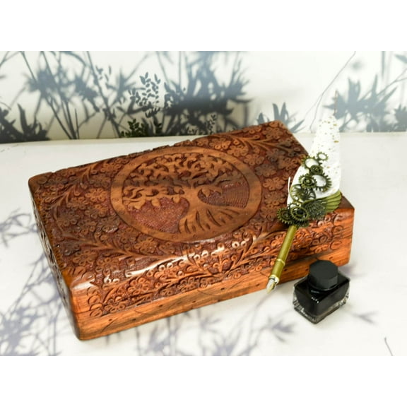 India House Wooden Box Keepsake Storage Multi Utility Tree of Life Hand Carved| Multipurpose Box| Jewelry Box- 10x6 inch