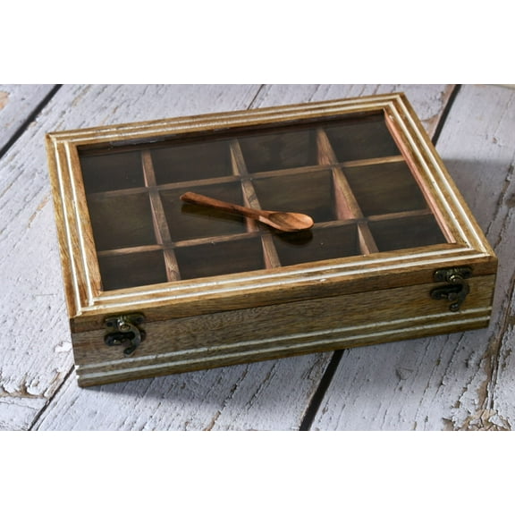 India House- Wooden Spice Box/Mango Wood Spice Boxes Housewarming Gift, Mothers Day Gift "MADE IN INDIA"- 12 container, 12 inch
