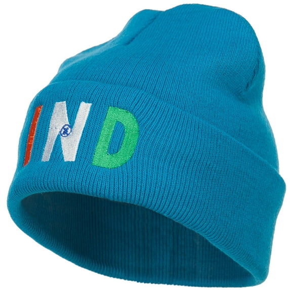 India IND Flag Embroidered Long Beanie - Aqua OSFM