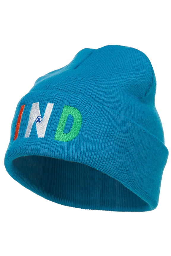 India IND Flag Embroidered Long Beanie - Aqua OSFM