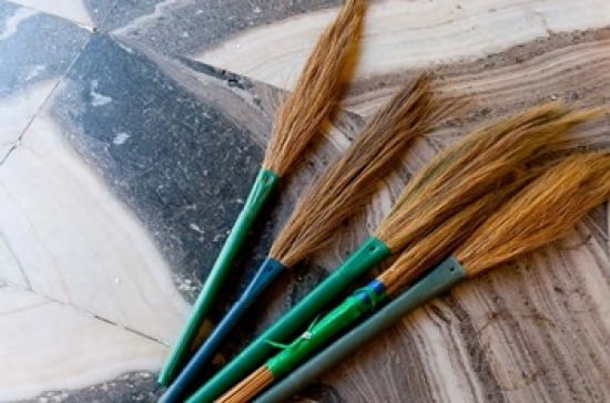 India Jammu and Kashmir Ladakh Leh brooms in a Buddhist temple Canvas Art - Ellen Clark DanitaDelimont (12 x 17)