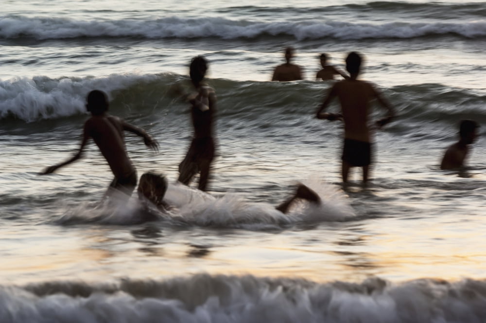 India Karnataka Blurry Figures In Crashing Waves At Gokarna Beach Gokarna Canvas Art - James Sparshatt Design Pics (38 x 24)