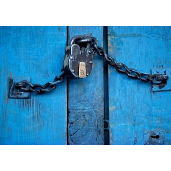 India, Ladakh, Kargil, Padlock on blue door Poster Print by Ric Ergenbright (36 x 24)