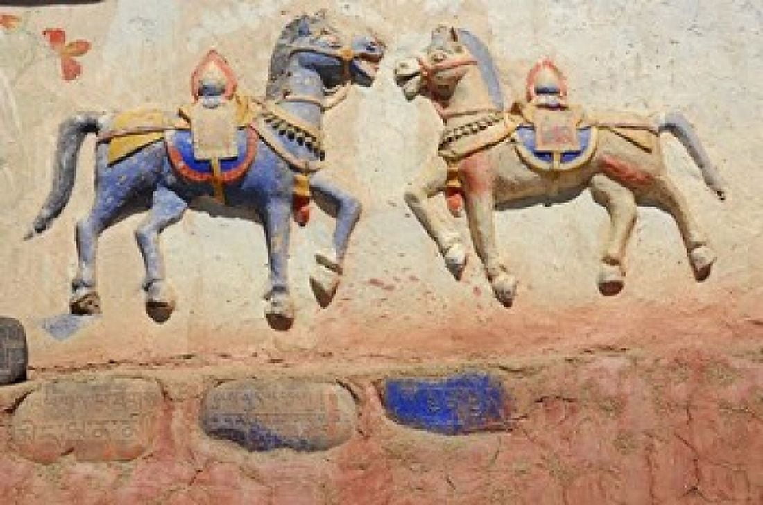 India Ladakh Thiksey Indian and Buddhist gods Canvas Art - Anthony Asael DanitaDelimont (33 x 22)