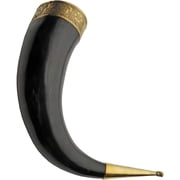 SZCO 12 14 Inch Fancy Natural Horn with Brass Rim and Brass Tip Handcrafted Decorative Display Horn