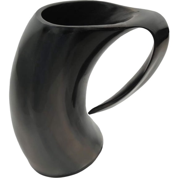 SZCO 6–7 Inch Viking Horn Stein Buffalo Horn Mug Polished Drinking Cup Resin Base 500–600ml Medieval Style Beverage Tankard