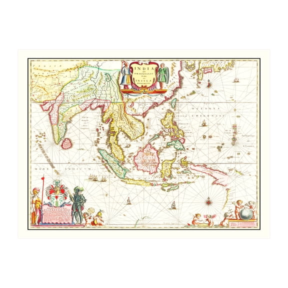 India Map, 1665 Vintage Map of India History Wall Decor Gift, Old India Map - 24" x 18" Unframed Print