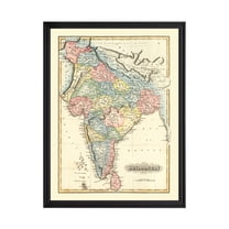 India Map, 1823 Vintage Map of India History Wall Decor Gift, Old India Map - 24" x 36" Black Framed Print