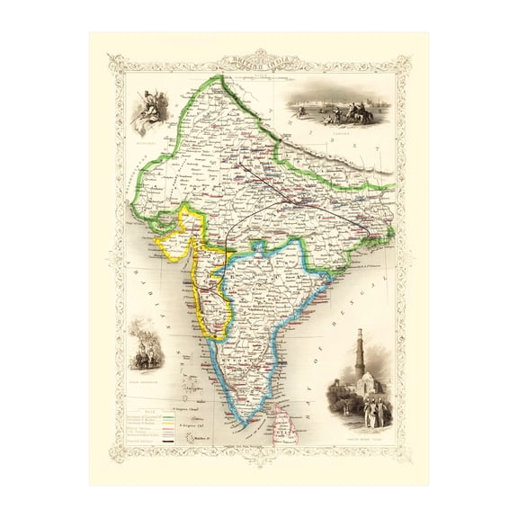 India Map, 1851 Vintage Map of India History Wall Decor Gift, Old India Map - 18" x 24" Unframed Print