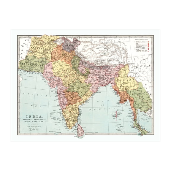 India Map, 1871 Vintage Map of India History Wall Decor Gift, Old India Map - 24" x 18" Unframed Print