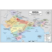 India Map Poster 11x17 | Laminated Double-Sided Geography Chart with Color Map Front & Blank Outline Back | Reusable Classroom & Homeschool Learning Tool
