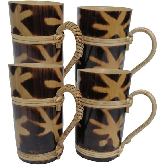 India Meets India Handmade Bamboo Designer Beer/Coffee/Tea Mugs w/ Thin & Smooth Edges, Bamboo Beverages Cup w/ Strong Handle, Set of 4 Bamboo Beer/Coffee/Tea Mugs, 350 ML