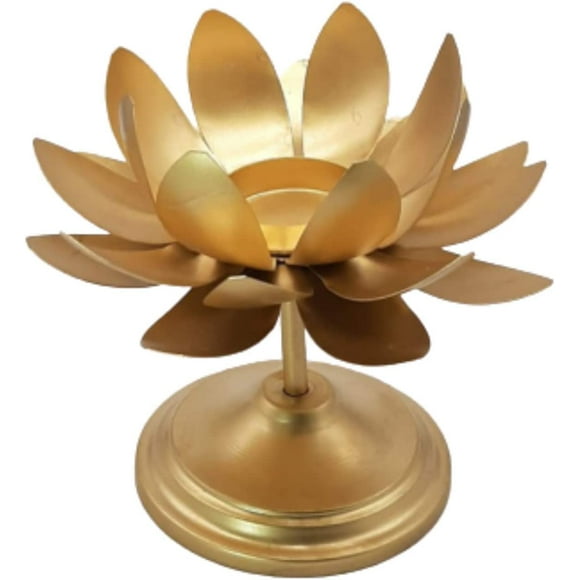 India Meets India Brass Large Lotus Tealight Candle Stand, Tea Light Holder with Candle Tea Lights for Diwali Decoration Handicraft (Qty 1)