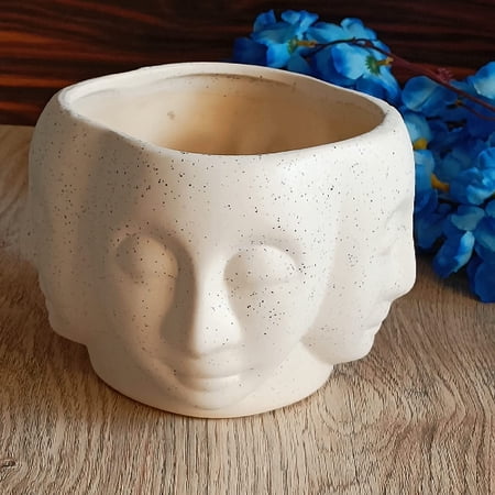 India Meets India Ceramic Budha 4 Faces Planter [Off-White], Modern Minimalistic Pot Planter for Home Decoration/Living Room/Bedroom/Office/Table/Bookshelf, 5.5 x 5 INCHES