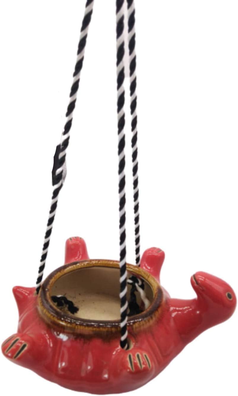 India Meets India Ceramic Hanging Planter Pot Flower Pot Indoor Planter Handicraft by Awarded Indian Artisan (Turtle, Green)