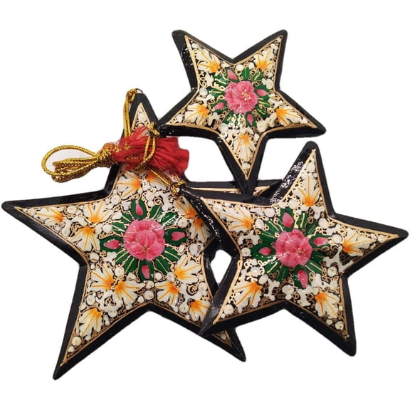 India Meets India Christmas Handicraft Ornaments New Year Birthday Decoration Stars Set of 3, Made by Awarded Indian Artisans (Multicolor)