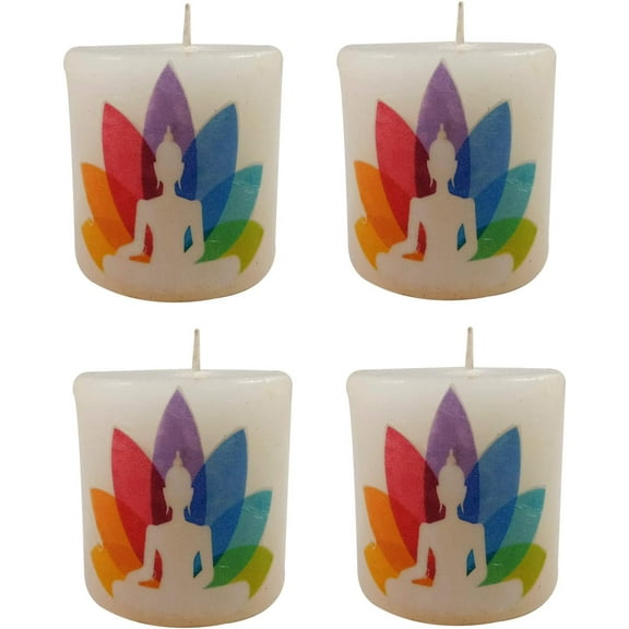 India Meets India Christmas,Handicraft,Printed Gautam Buddha Wax Pillar Candles - Pack of 4,White Color,Best for Gifting, Made by Awarded/Certified Indian Artisan