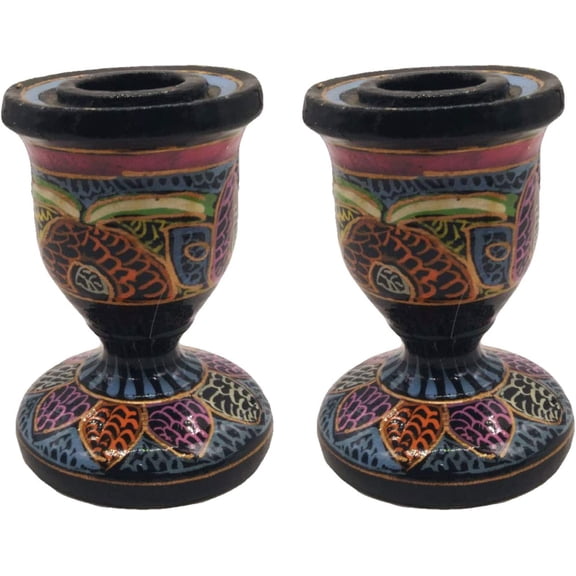 India Meets India Christmas Handmade Papier Mache Candlestick Stand Set of 2, Pillar Candle Holder, Best for Gifting, Made by Awarded Indian Artisans (Black)