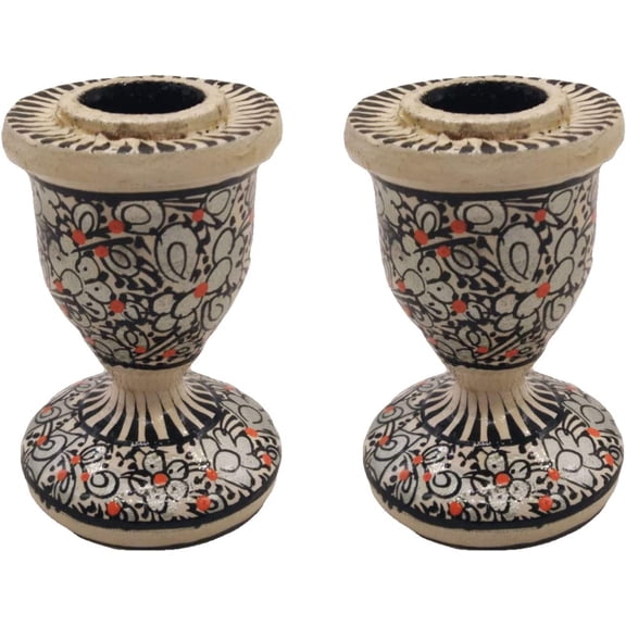 India Meets India Christmas Handmade Papier Mache Candlestick Stand Set of 2, Pillar Candle Holder, Best for Gifting, Made by Awarded Indian Artisans (Cream)