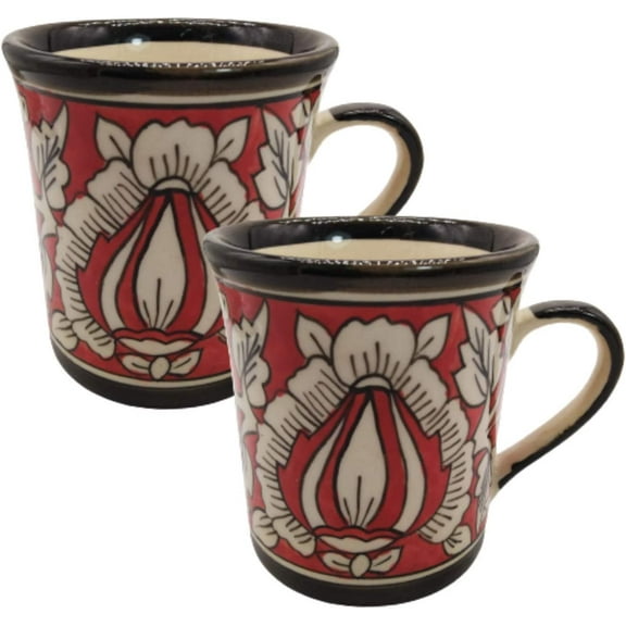 India Meets India Coffee Mug/Cup Ceramic Handmade | Khurja Pottery | 250 ml (Beige & Brown, 2)