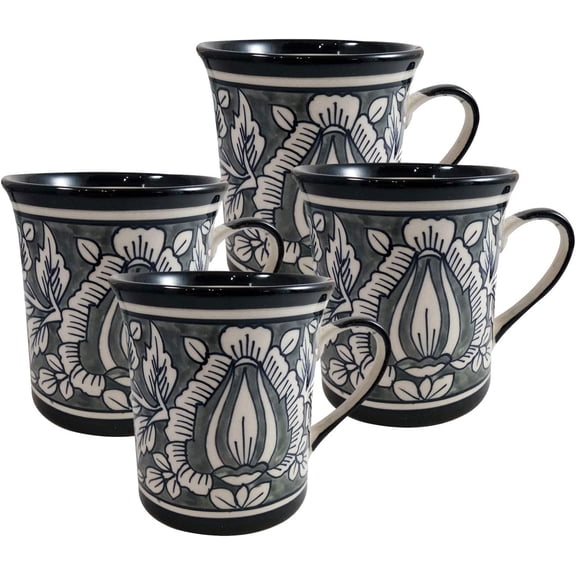 India Meets India Coffee Mug/Cup Ceramic Handmade | Khurja Pottery | 250 ml (Black & White, 4)