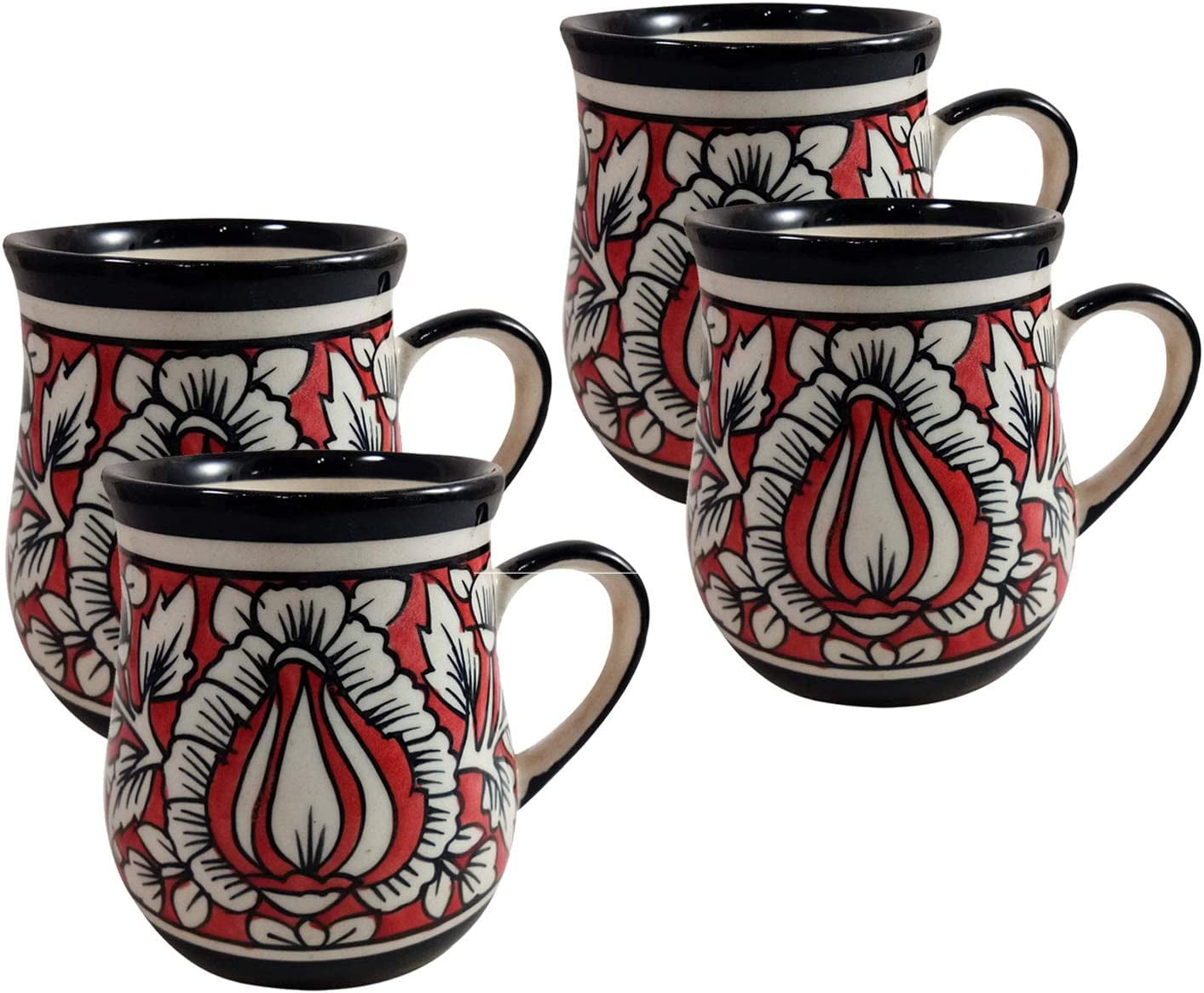 India Meets India Coffee Mug/Cup Ceramic Handmade | Khurja Pottery | 250 ml  (Red, Black & White, 4) - Walmart.com