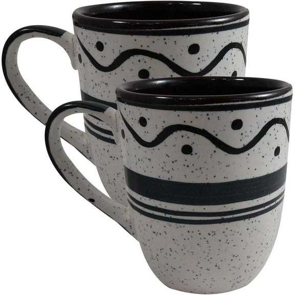 India Meets India Coffee Mug/Cup Ceramic Set of 2 Handmade | Khurja Pottery | 250 ml (Black & White-1)