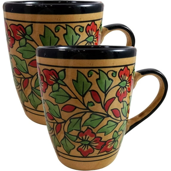 India Meets India Coffee Mug/Cup Ceramic Set of 2 Handmade | Khurja Pottery | 250 ml (Blue & White-2)
