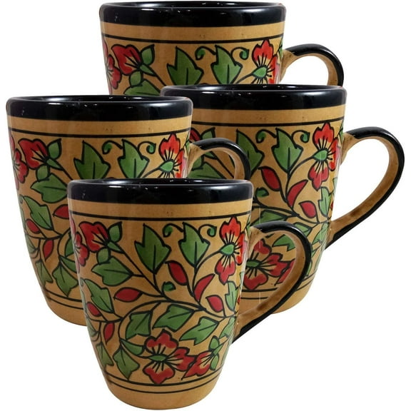India Meets India Coffee Mug/Cup Ceramic Set of 4 Handmade | Khurja Pottery | 250 ml (Blue & White-2)