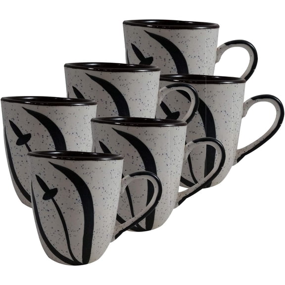 India Meets India Coffee Mug/Cup Ceramic Set of 6 Handmade | Khurja Pottery | 250 ml (Black & White-5)