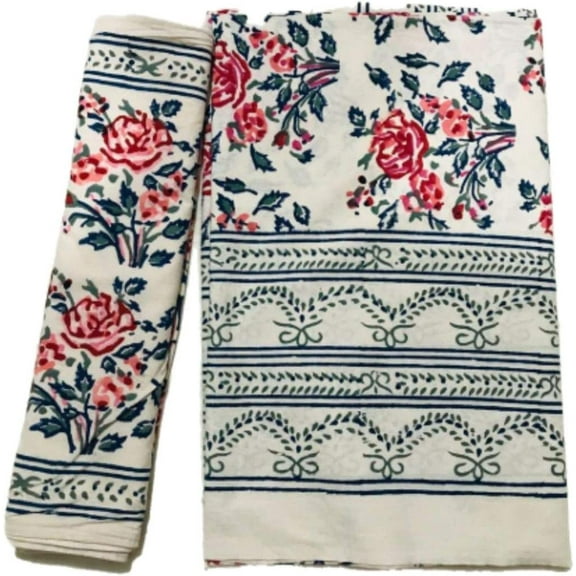 India Meets India Cotton Bed Sheets King Size Hand Block Printed with 2 Pillow Covers (Multicolor)