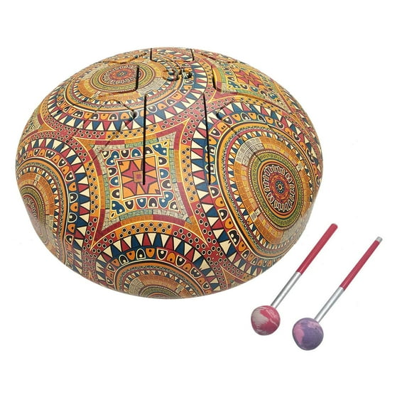 India Meets India Decorative Showpiece\ Cream OM Tongue Drum 10 inch Tank Drum Steel Percussion Hang-pan Drum Hand drum Musical Instrument with Bag and Mallets Stick