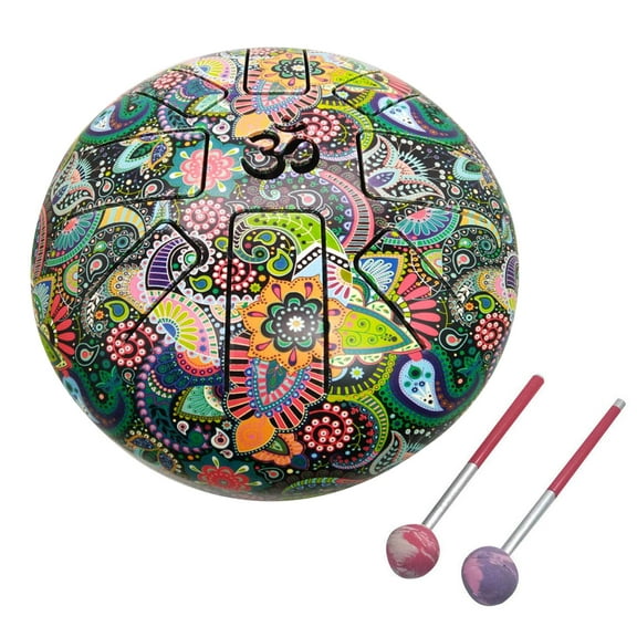 India Meets India Decorative Showpiece Multicolor OM Tongue Drum 10 Inch Tank Drum Steel Percussion Hangpan Drum Hand drum Musical Instrument with Bag and Mallets Stick - By Indian Handicraft