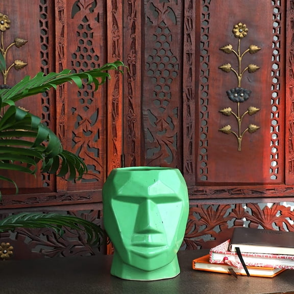 India Meets India Flower Vase Man Shape Ceramic Handmade Planter | Pot | Planter | Home Decor | Khurja Pottery (Green, H-8.5 X Dia-4.5 Inch)